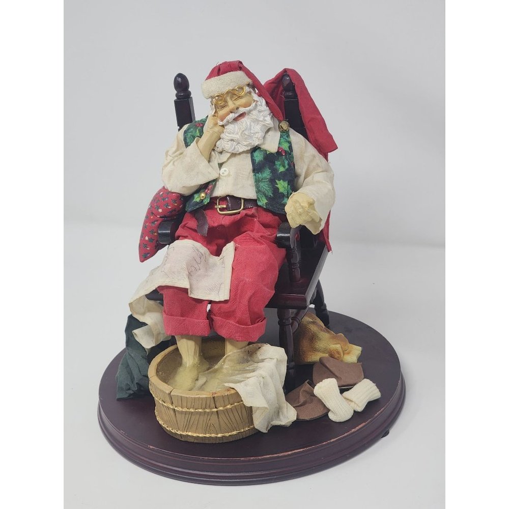 Grandeur Noel Fabric Mache Santa And Dog Sleeping While Checking His List